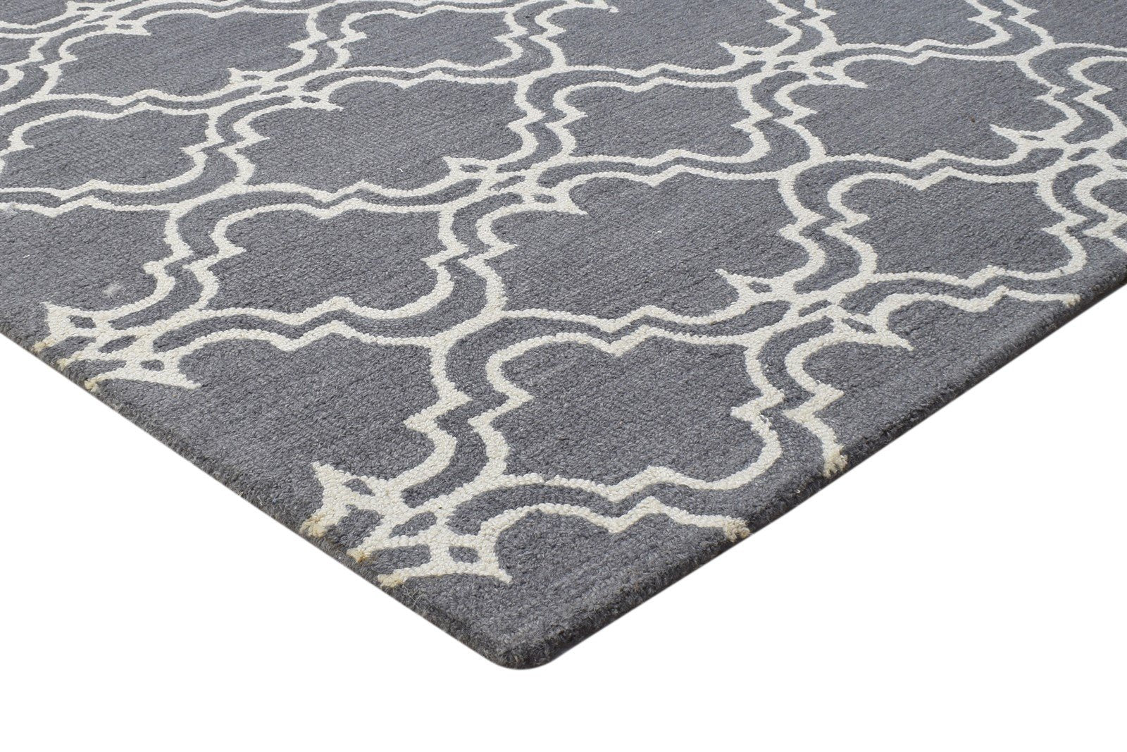 Hand Tufted Dark Grey Wool Rug 4' X 6' Modern Moroccan Trellis Room Size Carpet 7864306696341