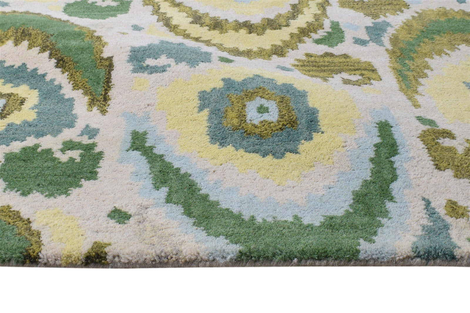 Hand Tufted Green Wool Rug 5' X 8' Modern European Ikat Room Size Carpet 7865176162453