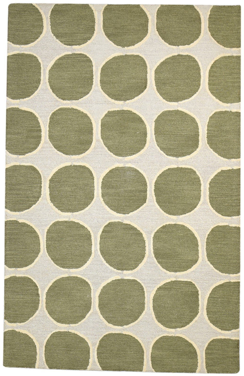 Hand Tufted Green Wool Rug 5' X 8' Modern Indian Circles Room Size Carpet 7864287887509
