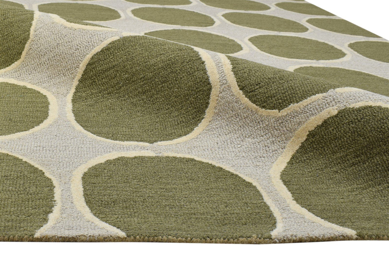 Hand Tufted Green Wool Rug 5' X 8' Modern Indian Circles Room Size Carpet 7864287887509