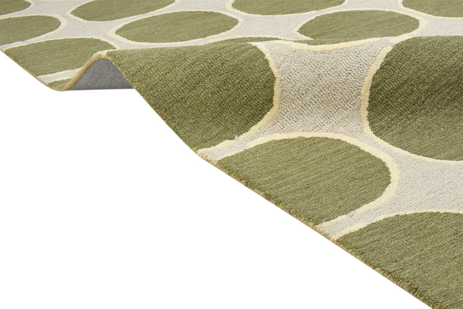 Hand Tufted Green Wool Rug 5' X 8' Modern Indian Circles Room Size Carpet 7864287887509