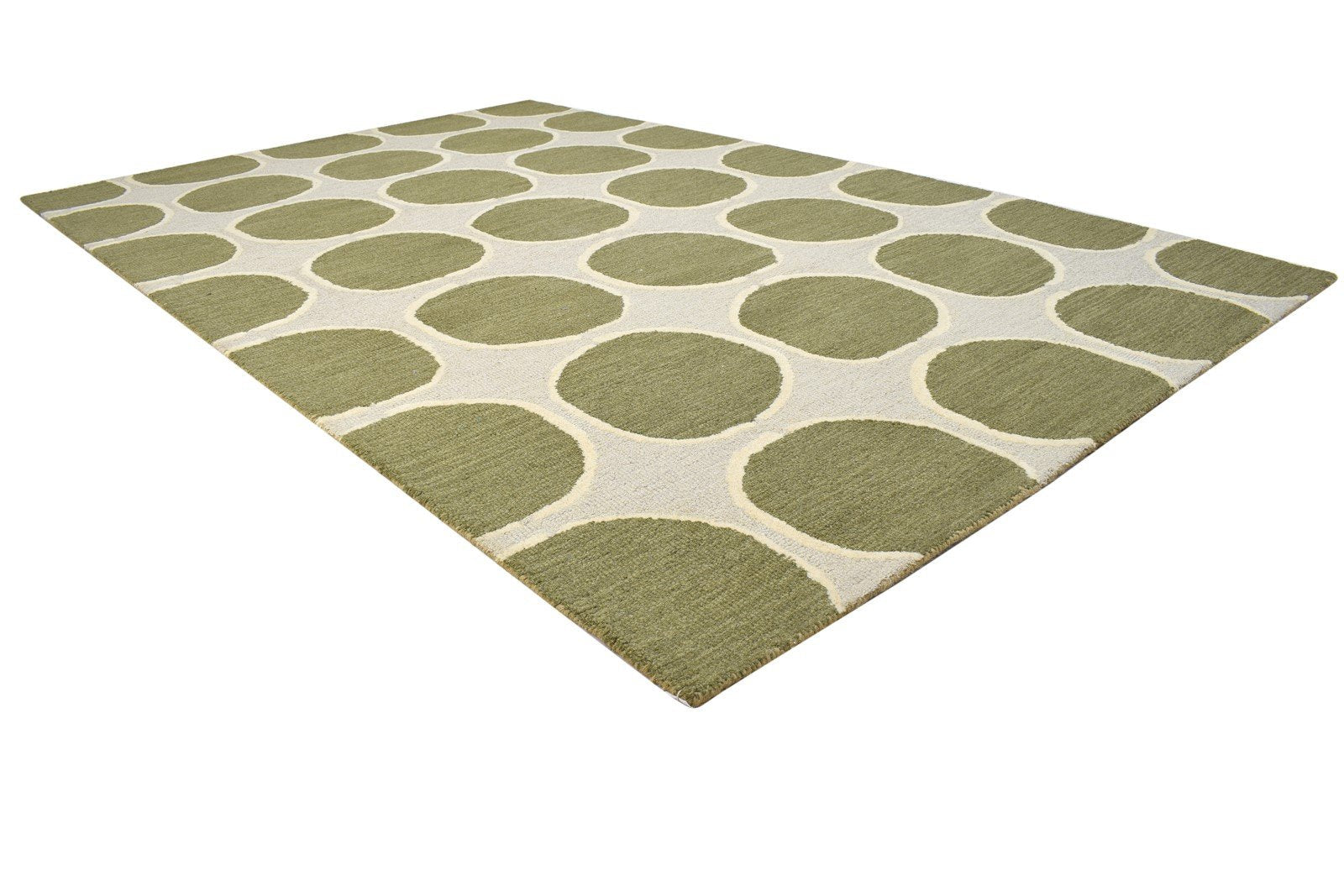 Hand Tufted Green Wool Rug 5' X 8' Modern Indian Circles Room Size Carpet 7864287887509