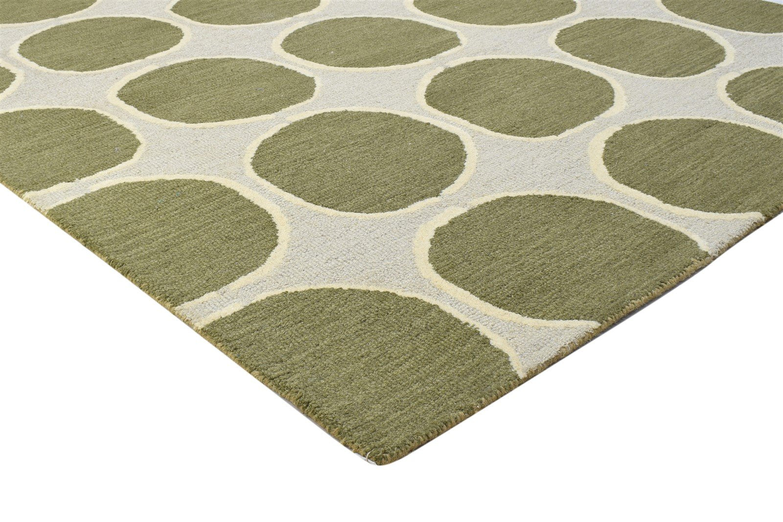Hand Tufted Green Wool Rug 5' X 8' Modern Indian Circles Room Size Carpet 7864287887509