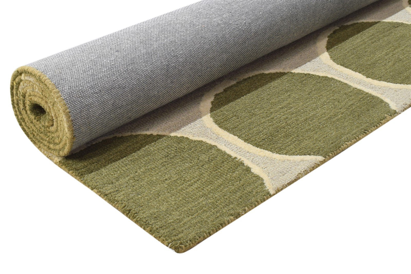 Hand Tufted Green Wool Rug 5' X 8' Modern Indian Circles Room Size Carpet 7864287887509