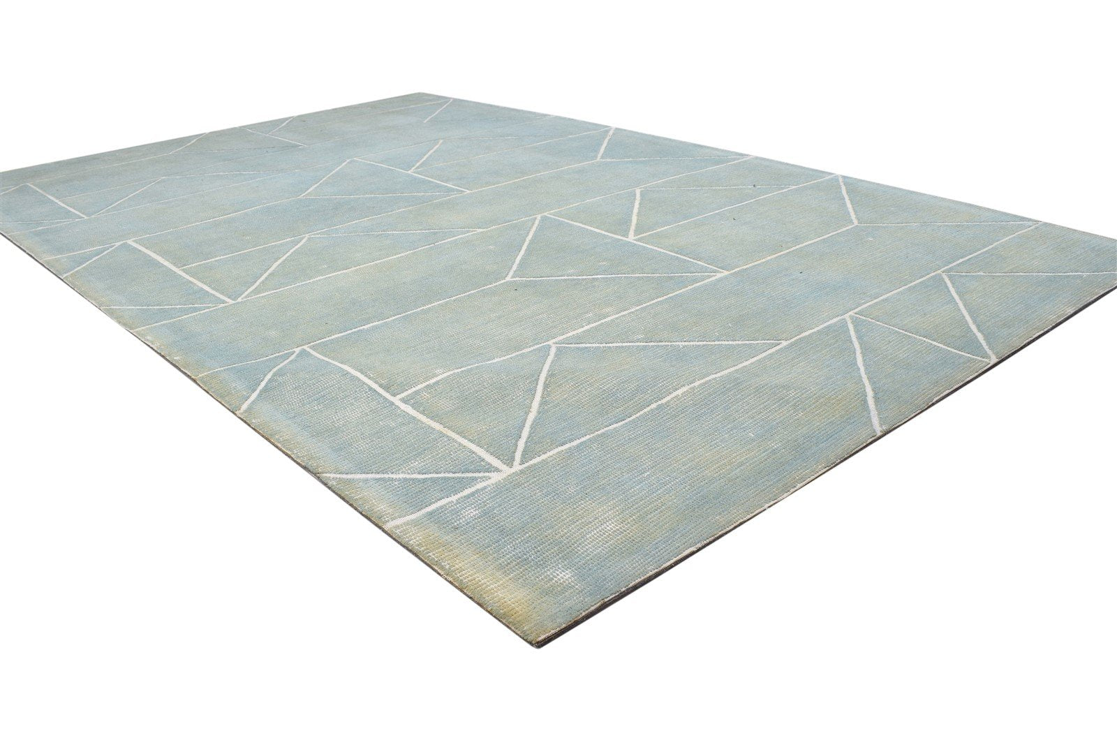 Hand Tufted Green Wool Rug 5X7 Modern Scandinavian Geometric Room Size Carpet 7864329568405