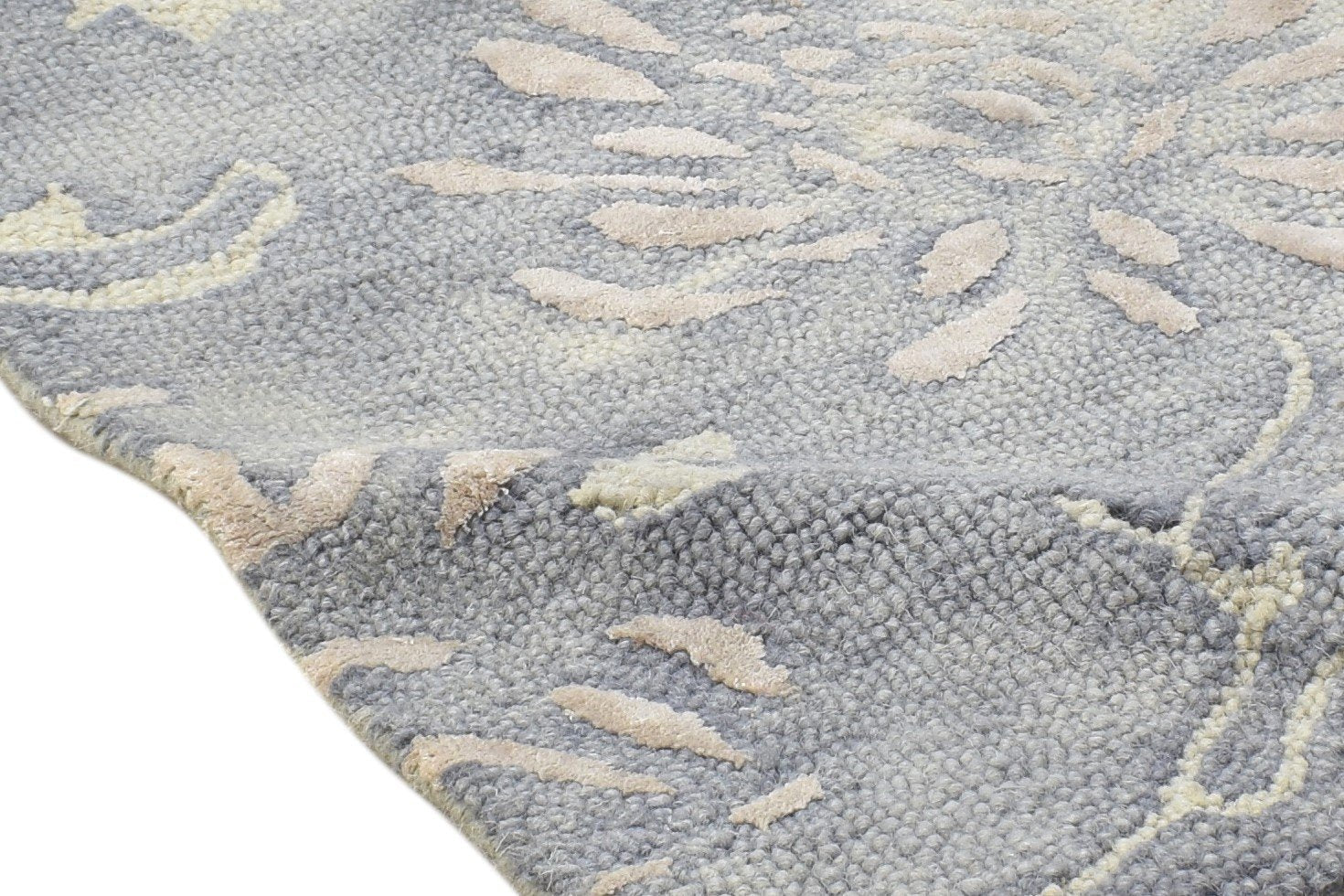 Hand Tufted Grey Wool Rug 2' X 2' Modern French Floral Small Carpet 7864124637333
