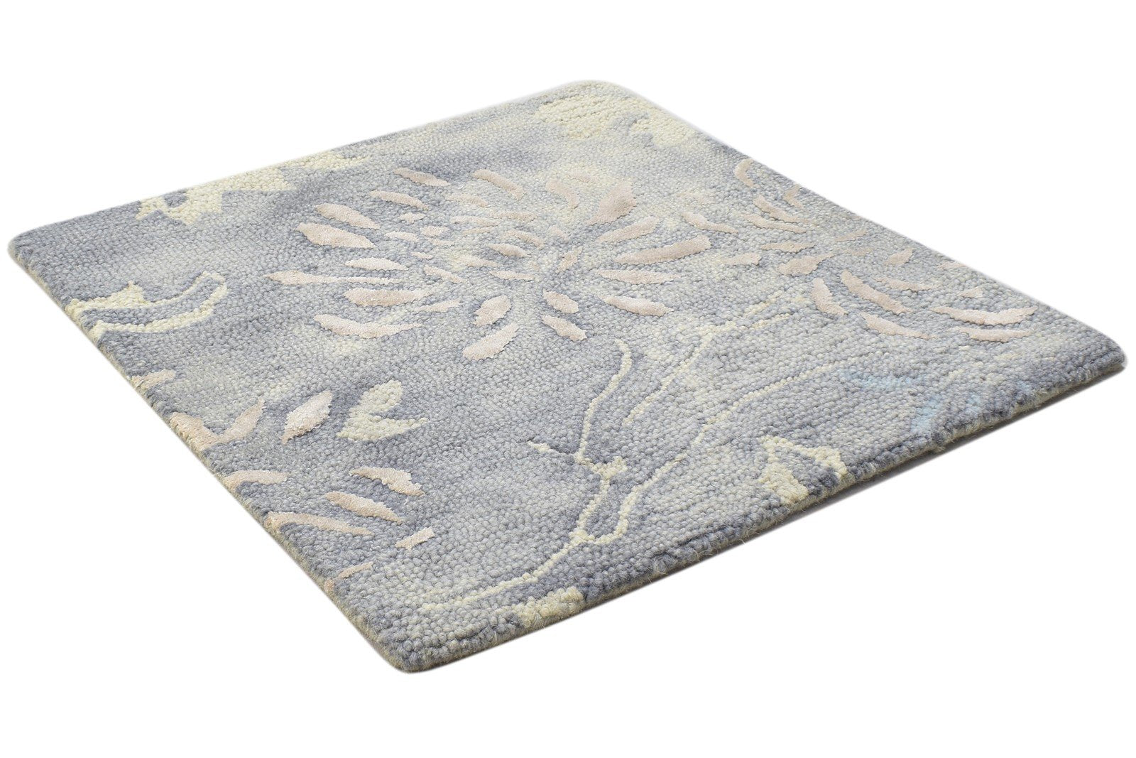 Hand Tufted Grey Wool Rug 2' X 2' Modern French Floral Small Carpet 7864124637333