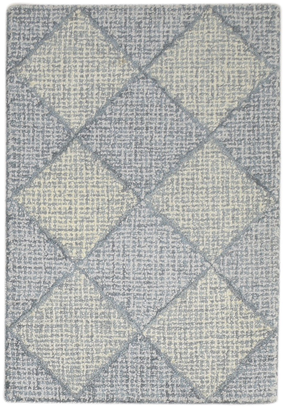 Hand Tufted Grey Wool Rug 2' X 3' Modern Scandinavian Diamond Small Carpet 7864136138901