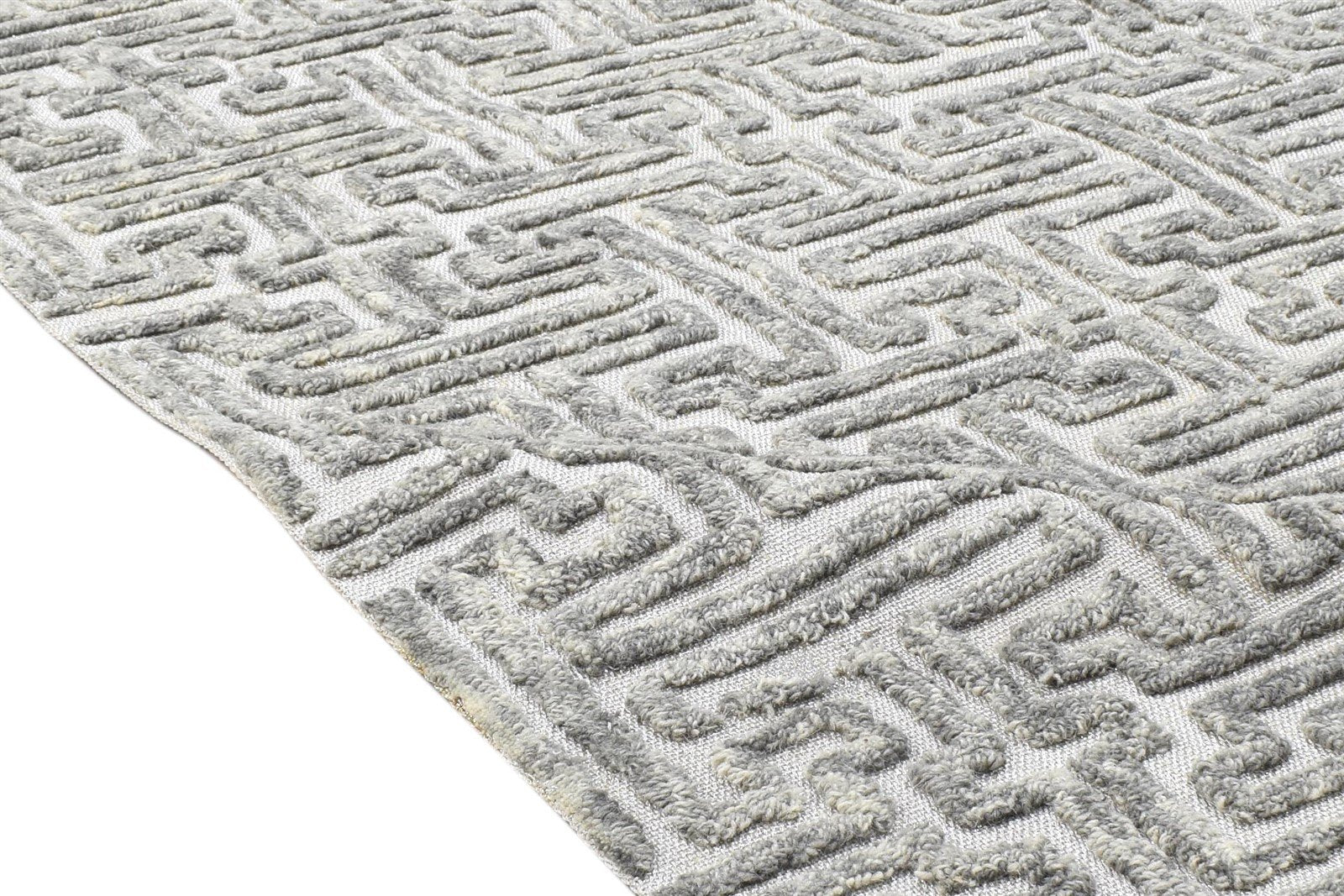 Hand Tufted Grey Wool Rug 3' X 5' Modern Scandinavian Geometric Room Size Carpet 7864142889109