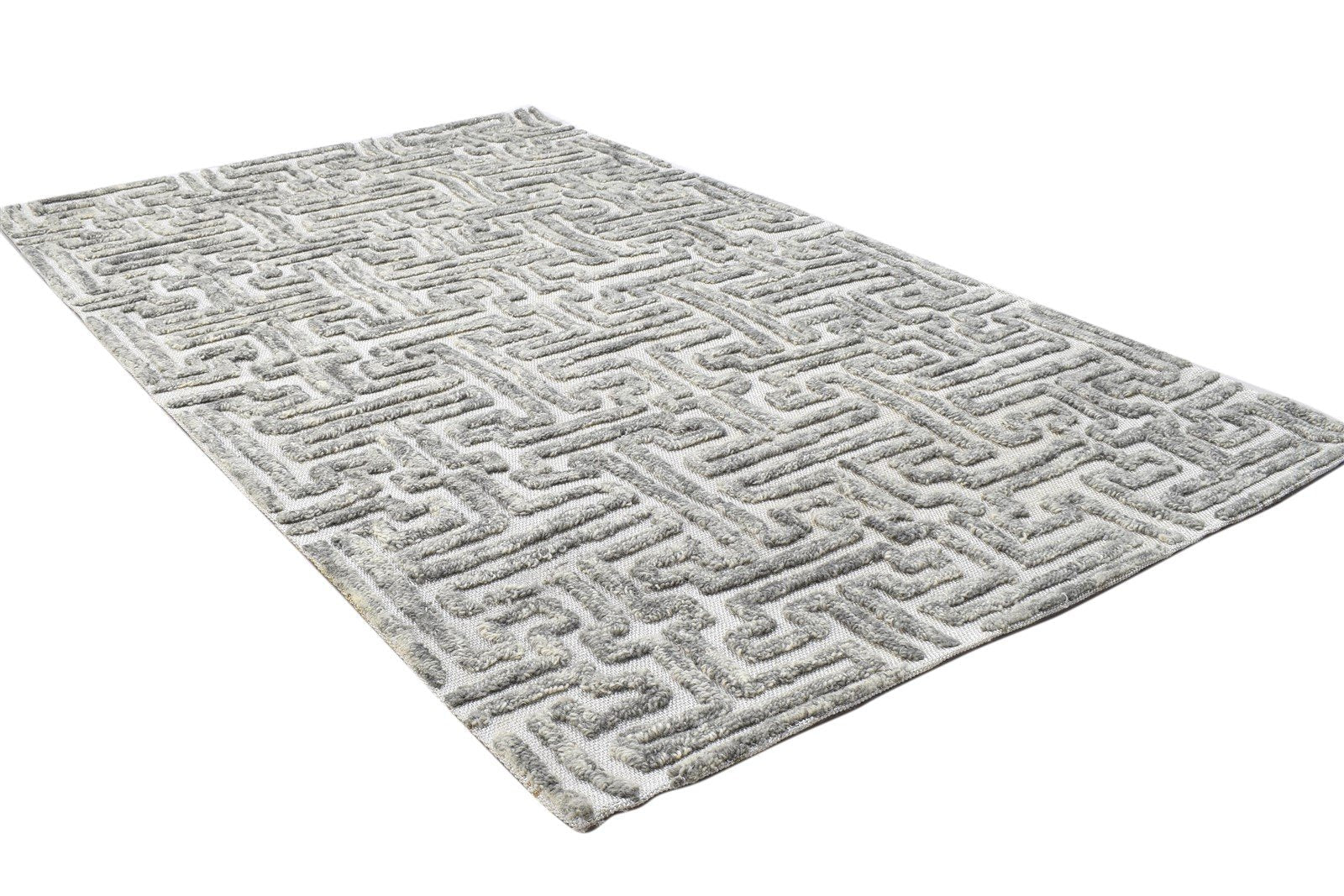 Hand Tufted Grey Wool Rug 3' X 5' Modern Scandinavian Geometric Room Size Carpet 7864142889109
