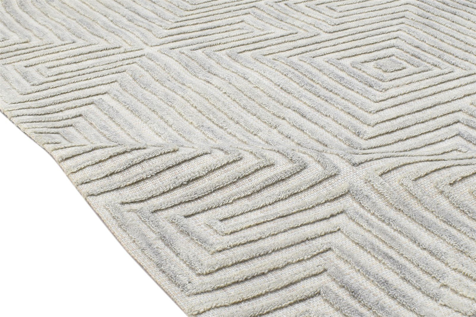 Hand Tufted Grey Wool Rug 4' X 5' Modern Scandinavian Geometric Room Size Carpet 7864143446165
