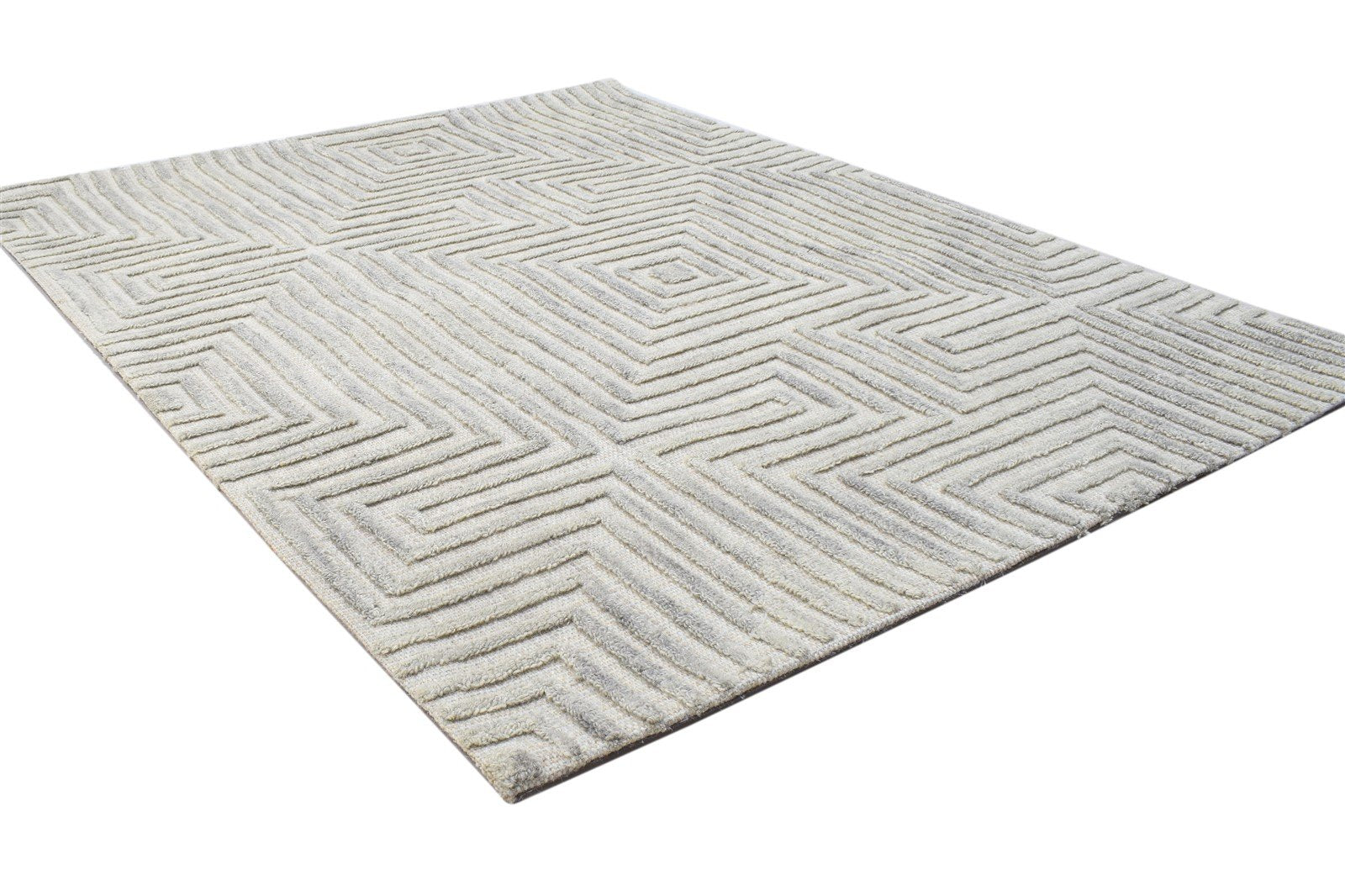 Hand Tufted Grey Wool Rug 4' X 5' Modern Scandinavian Geometric Room Size Carpet 7864143446165