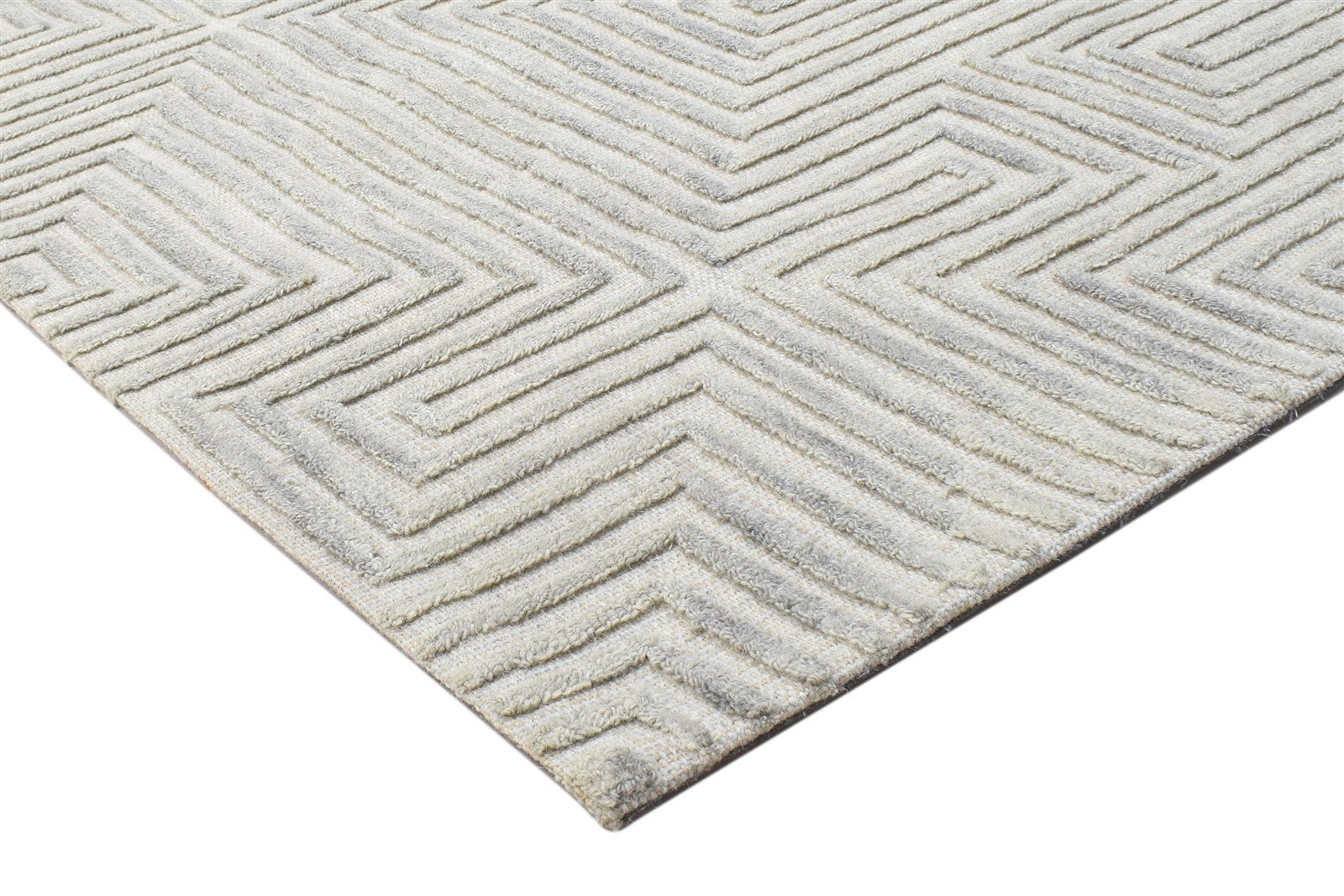 Hand Tufted Grey Wool Rug 4' X 5' Modern Scandinavian Geometric Room Size Carpet 7864143446165