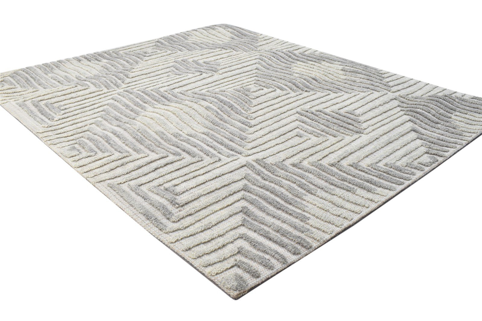 Hand Tufted Grey Wool Rug 4' X 5' Modern Scandinavian Trellis Room Size Carpet 7864146067605