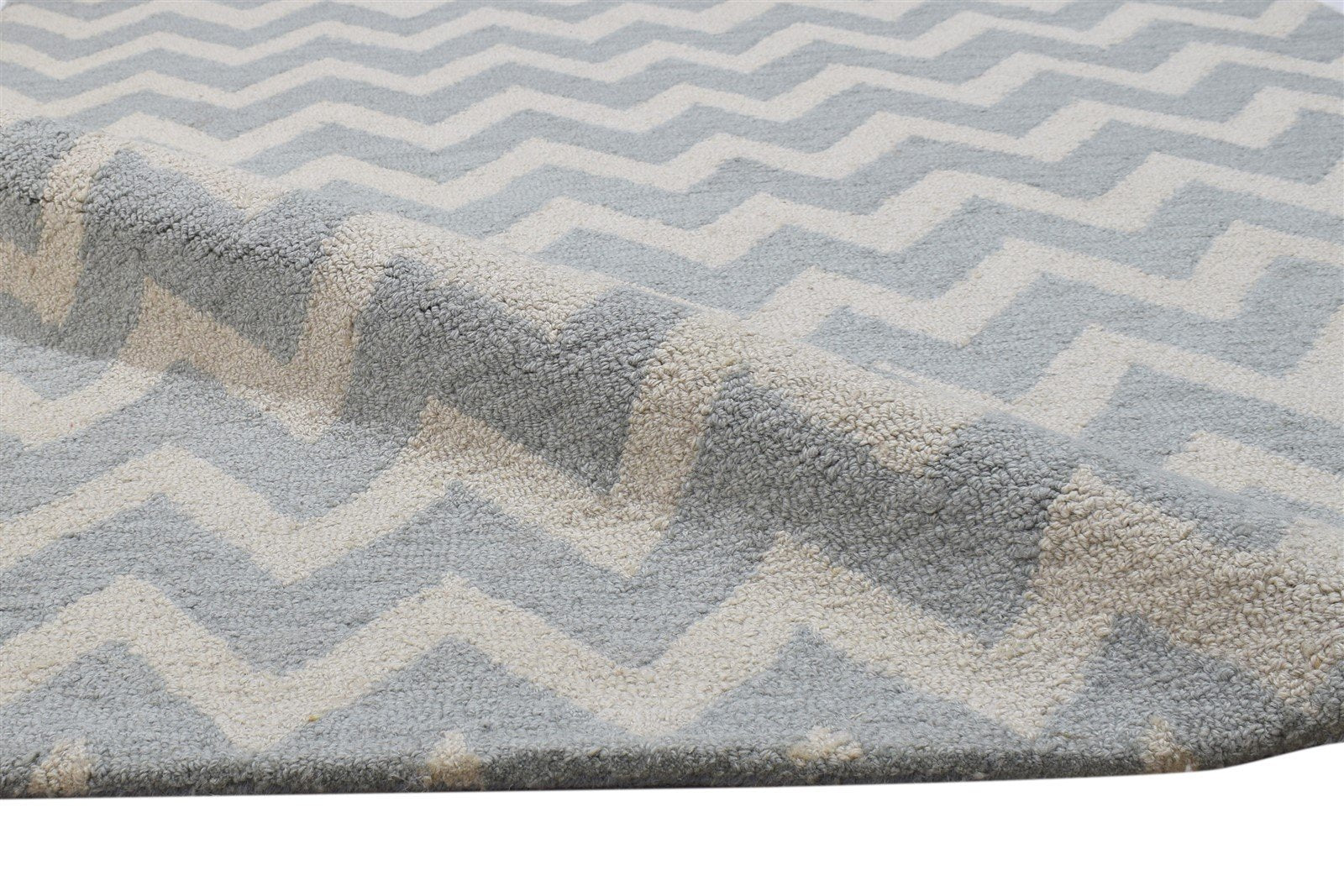 Hand Tufted Grey Wool Rug 4' X 6' Modern Scandinavian Chevron Room Size Carpet 7864308367509