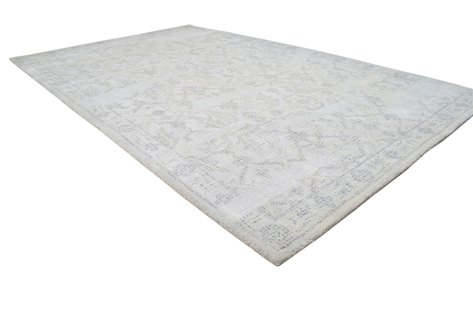Hand Tufted Grey Wool Rug 5' X 8' Erased Oushak Floral Room Size Carpet 7864095473813