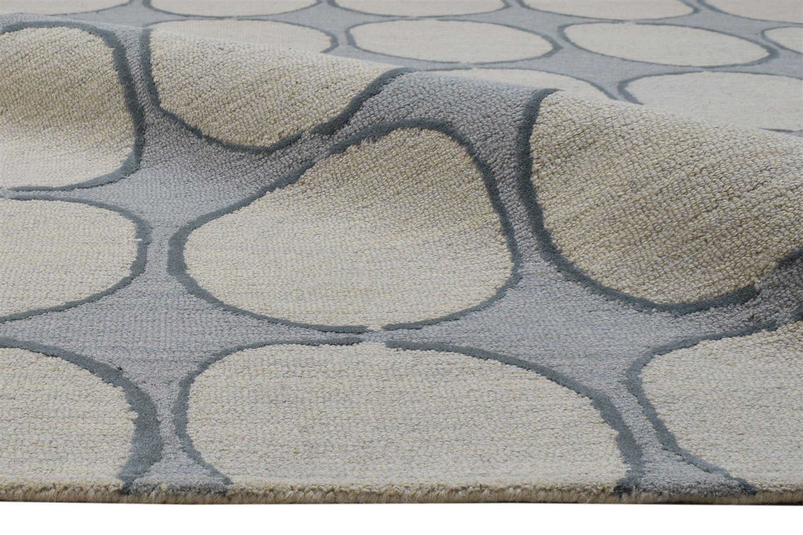 Hand Tufted Grey Wool Rug 5' X 8' Modern Scandinavian Circles Room Size Carpet 7864243617941