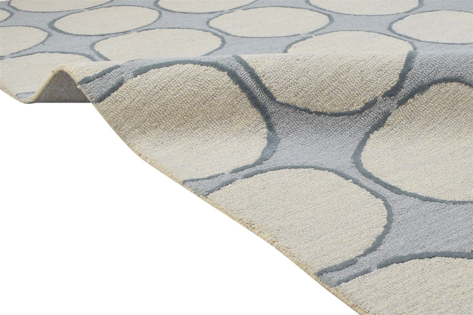 Hand Tufted Grey Wool Rug 5' X 8' Modern Scandinavian Circles Room Size Carpet 7864243617941