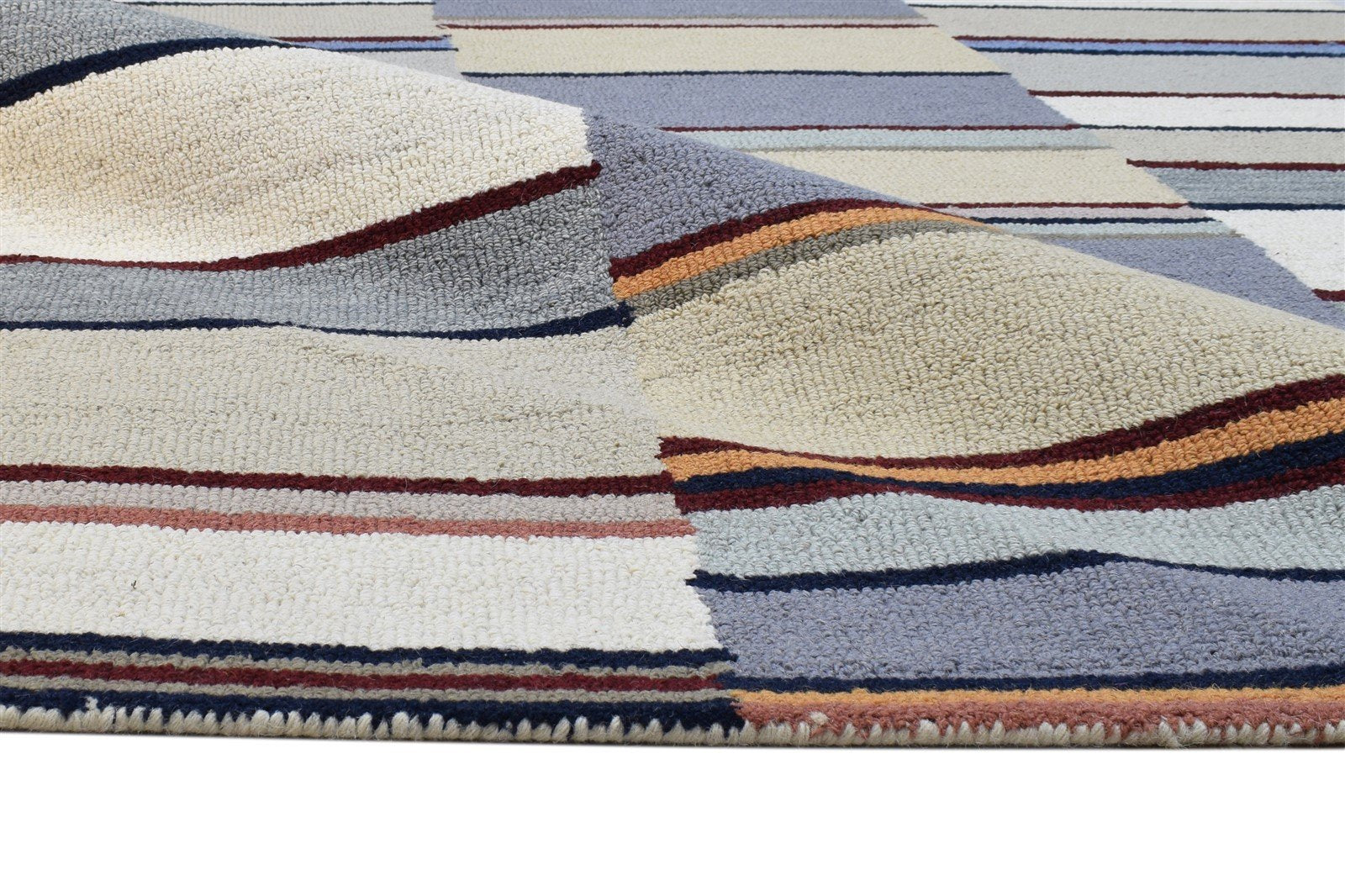 Hand Tufted Grey Wool Rug 5' X 8' Modern Scandinavian Striped Room Size Carpet 7864253284501