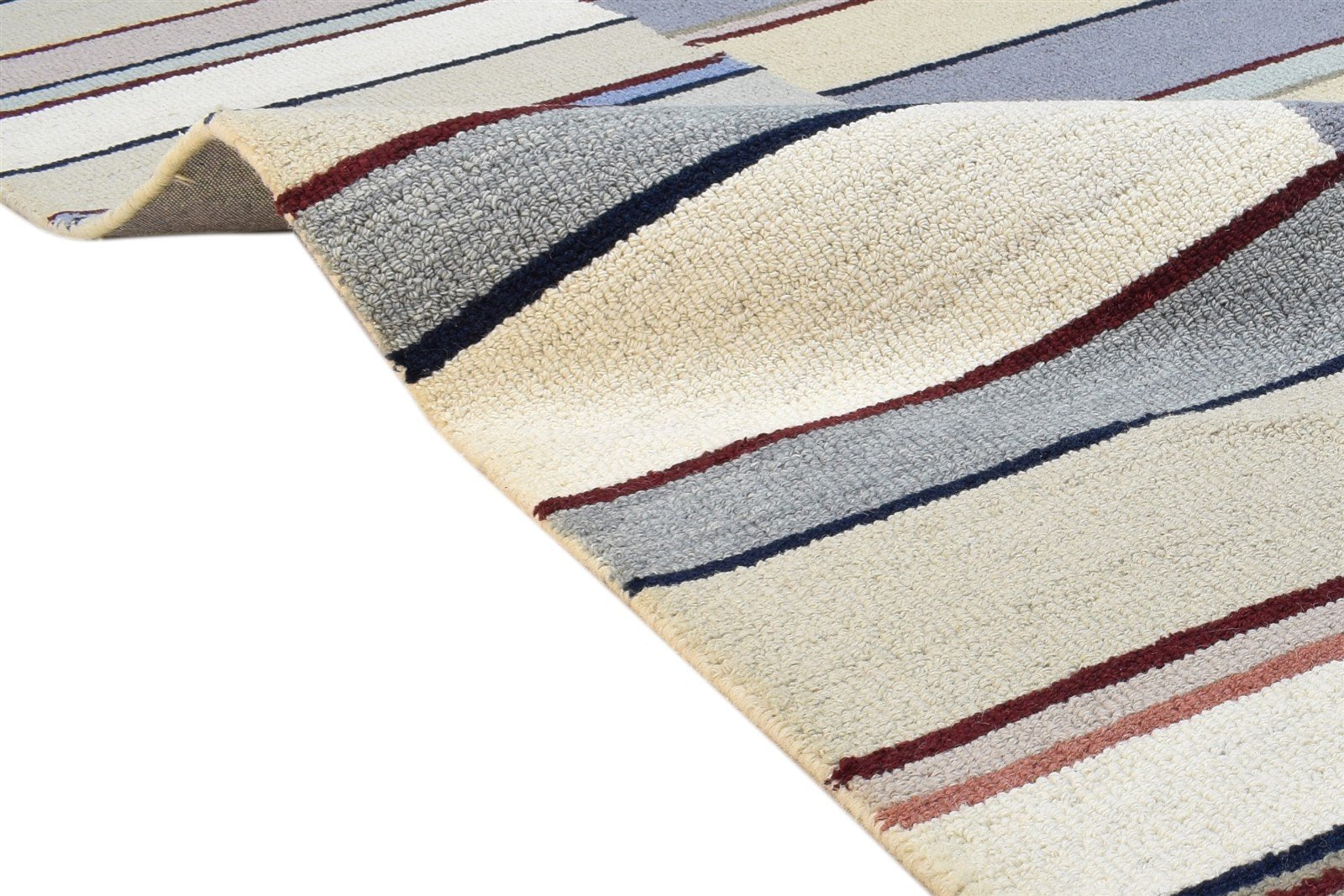 Hand Tufted Grey Wool Rug 5' X 8' Modern Scandinavian Striped Room Size Carpet 7864253284501