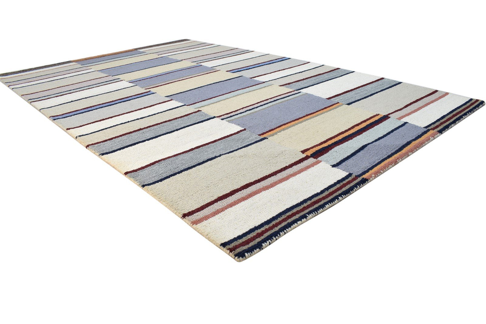 Hand Tufted Grey Wool Rug 5' X 8' Modern Scandinavian Striped Room Size Carpet 7864253284501