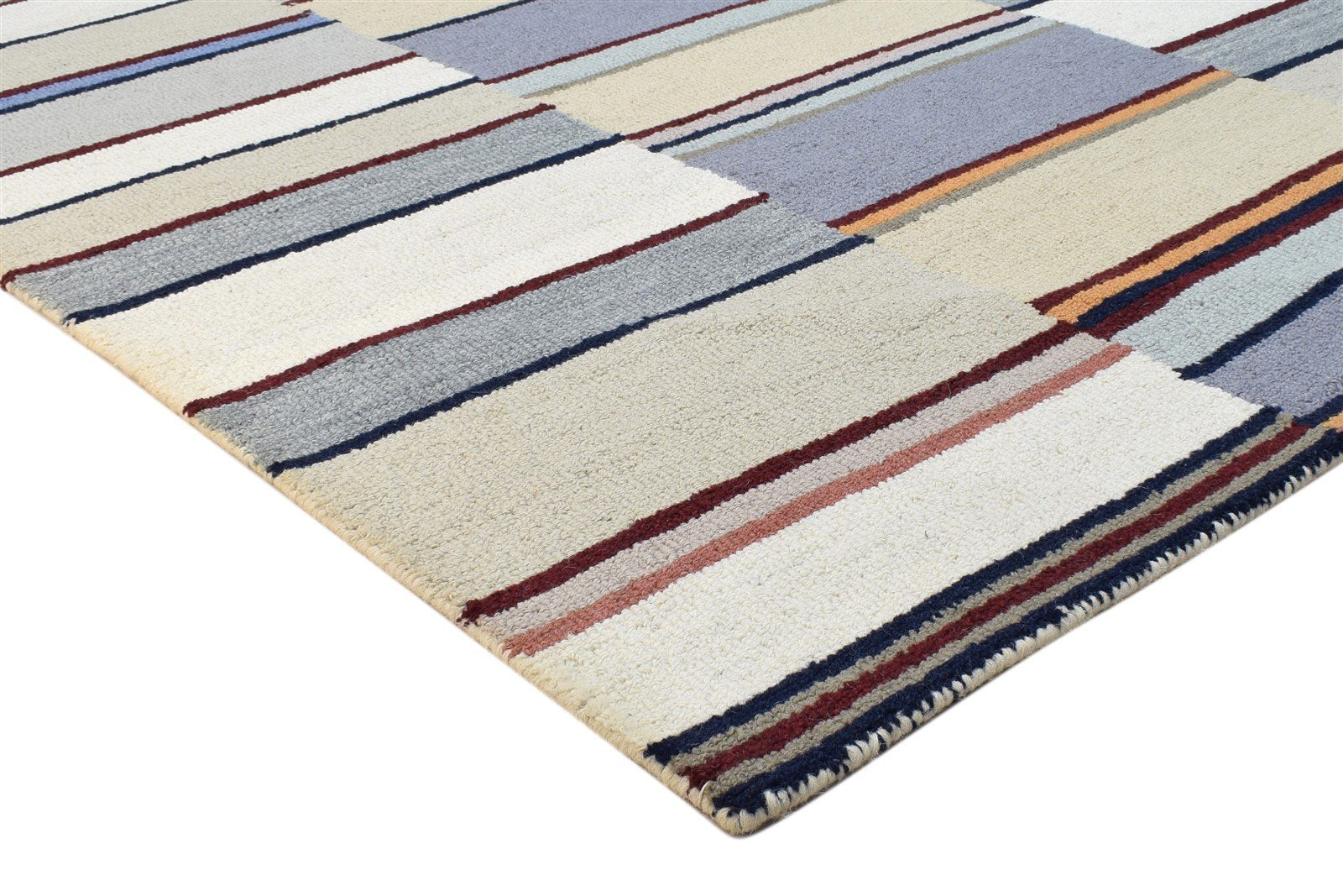Hand Tufted Grey Wool Rug 5' X 8' Modern Scandinavian Striped Room Size Carpet 7864253284501