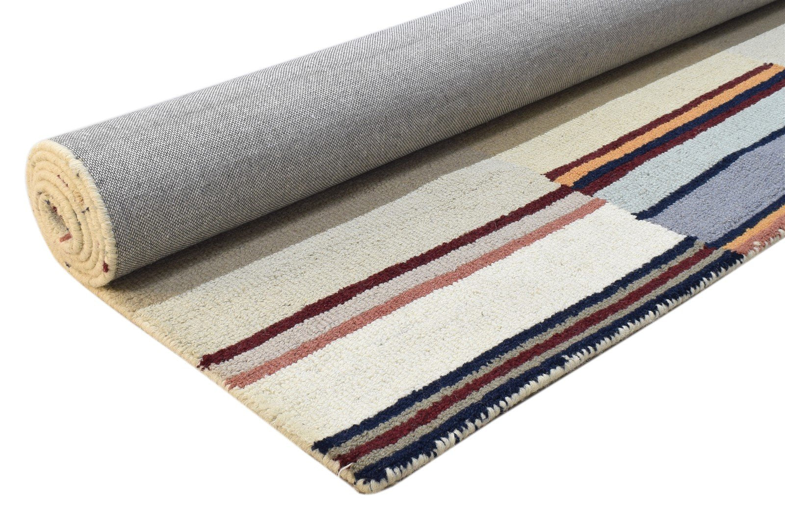 Hand Tufted Grey Wool Rug 5' X 8' Modern Scandinavian Striped Room Size Carpet 7864253284501