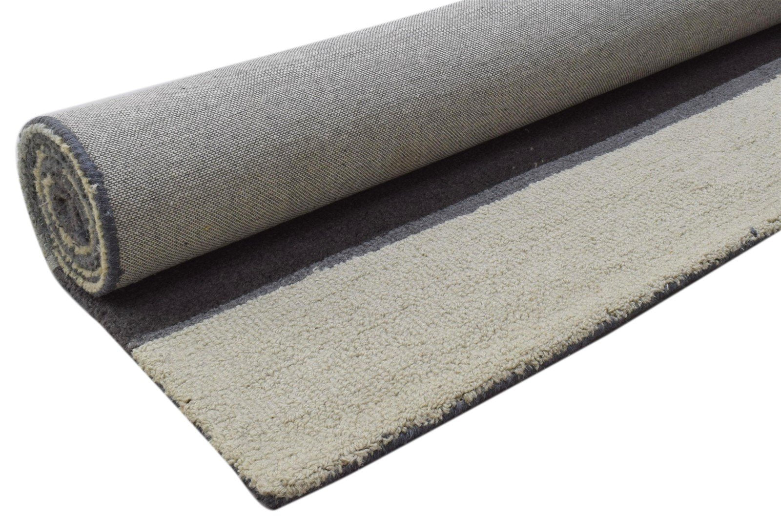 Hand Tufted Grey Wool Rug 5' X 8' Modern Scandinavian Striped Room Size Carpet 7860706443413