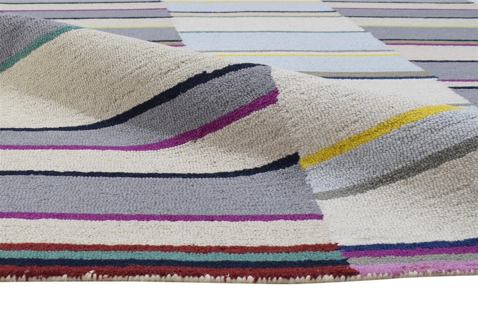 Hand Tufted Grey Wool Rug 5' X 8' Modern Scandinavian Striped Room Size Carpet 7864282054805