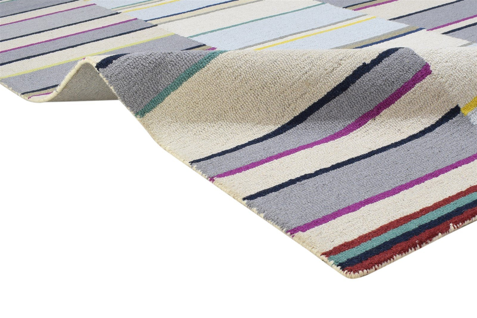 Hand Tufted Grey Wool Rug 5' X 8' Modern Scandinavian Striped Room Size Carpet 7864282054805