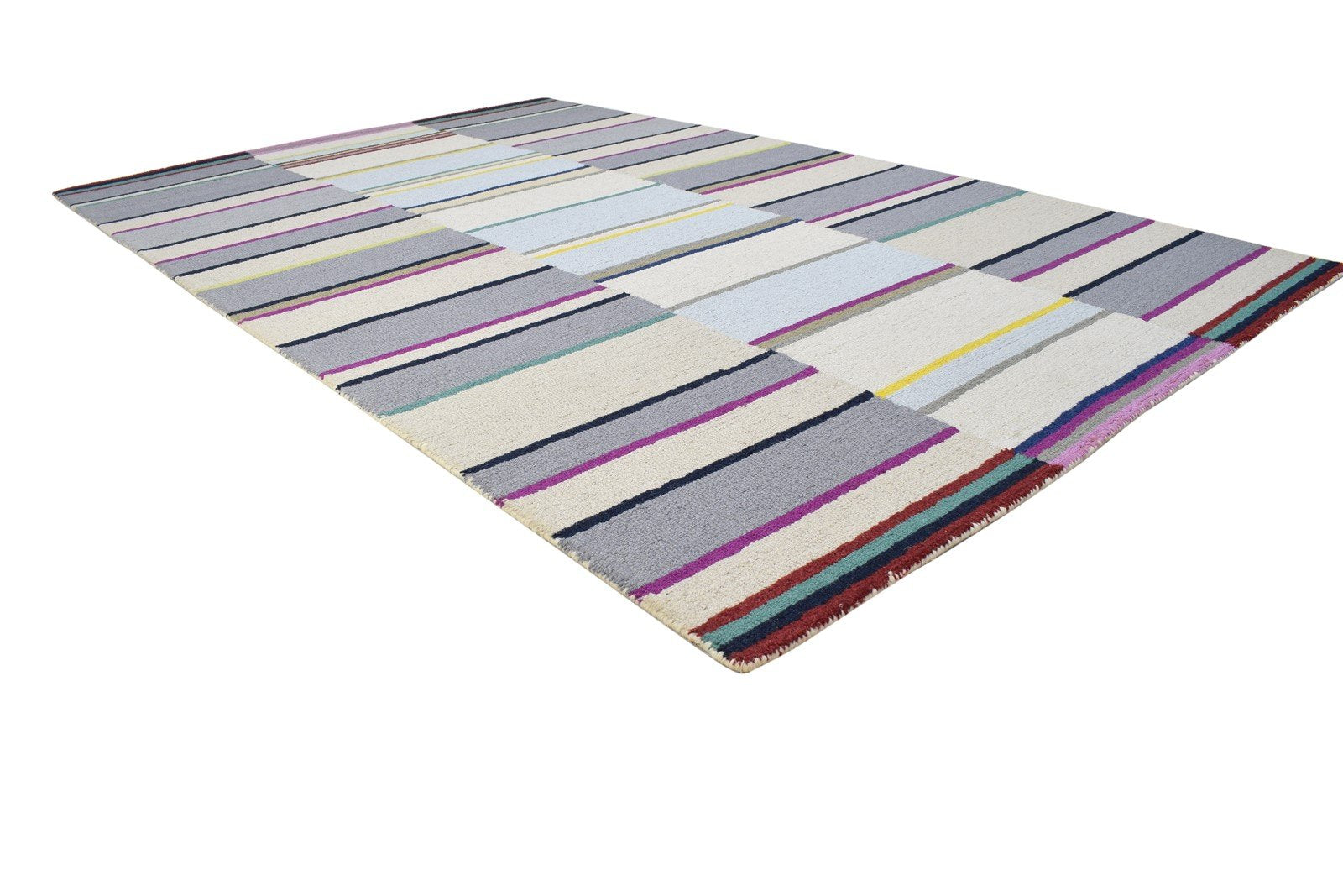 Hand Tufted Grey Wool Rug 5' X 8' Modern Scandinavian Striped Room Size Carpet 7864282054805