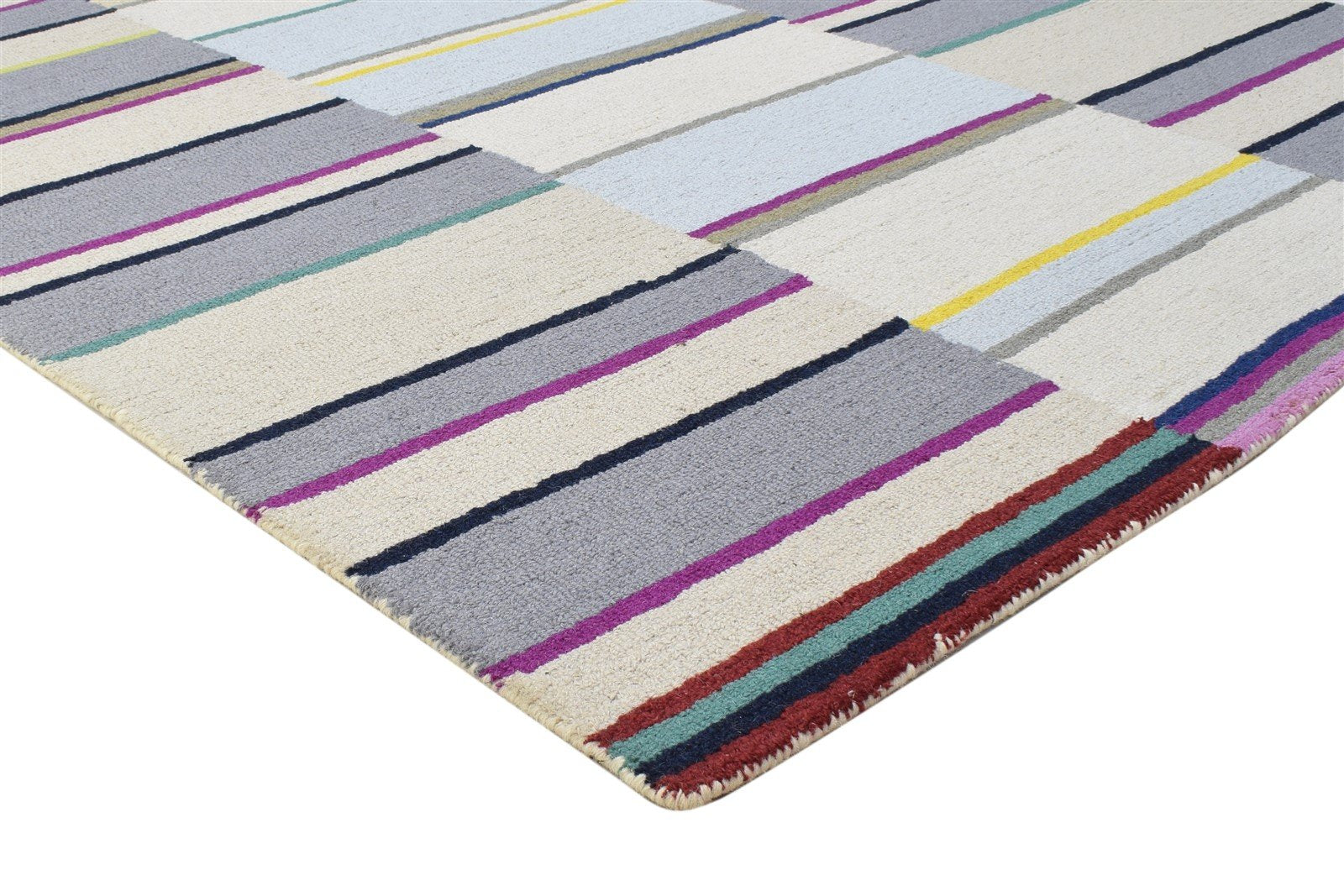 Hand Tufted Grey Wool Rug 5' X 8' Modern Scandinavian Striped Room Size Carpet 7864282054805