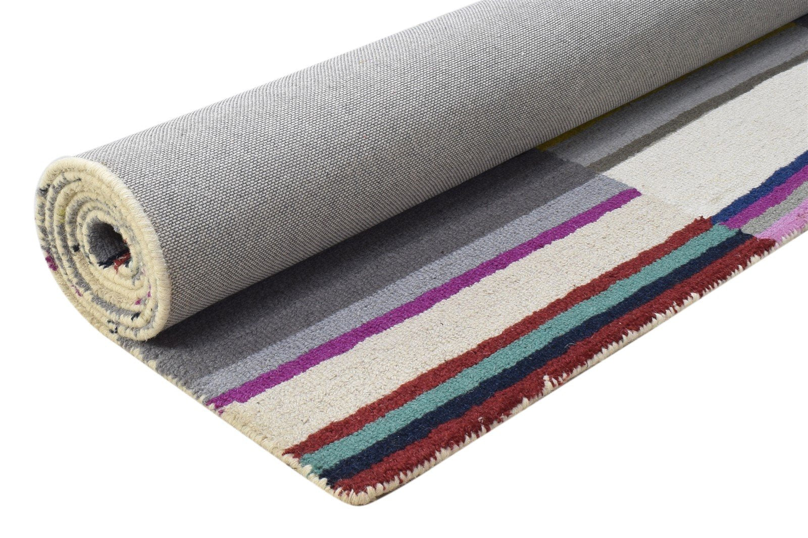 Hand Tufted Grey Wool Rug 5' X 8' Modern Scandinavian Striped Room Size Carpet 7864282054805