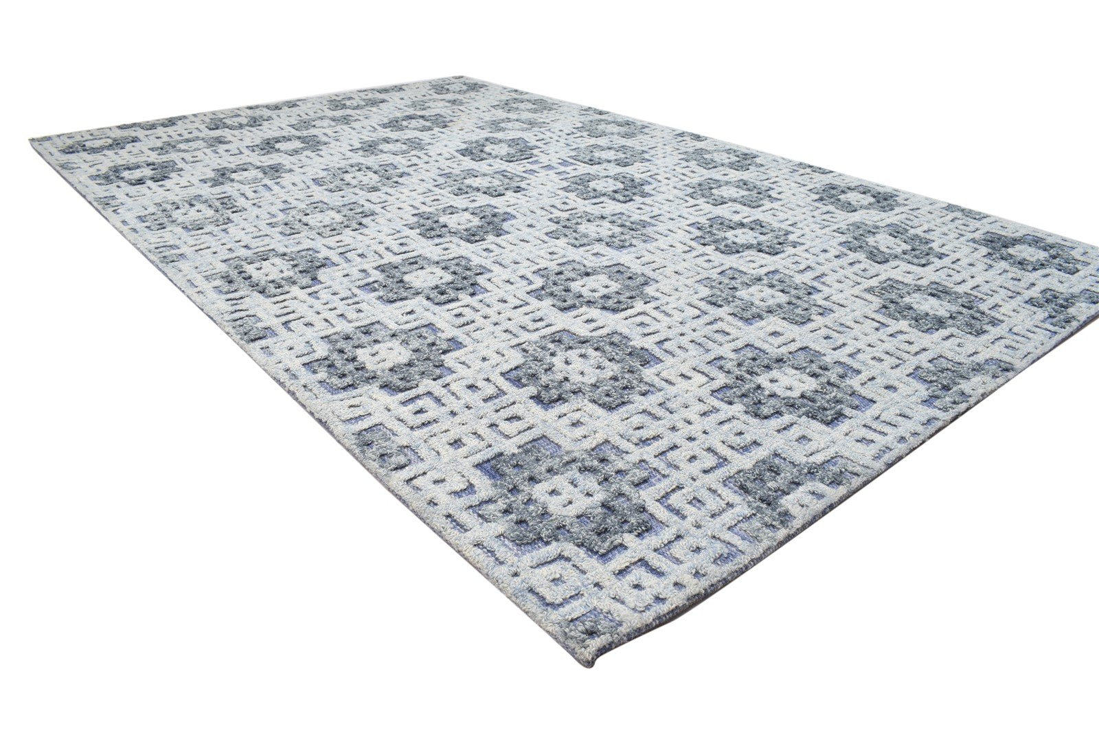 Hand Tufted Grey Wool Rug 5' X 8' Modern Scandinavian Trellis Room Size Carpet 7864094064789