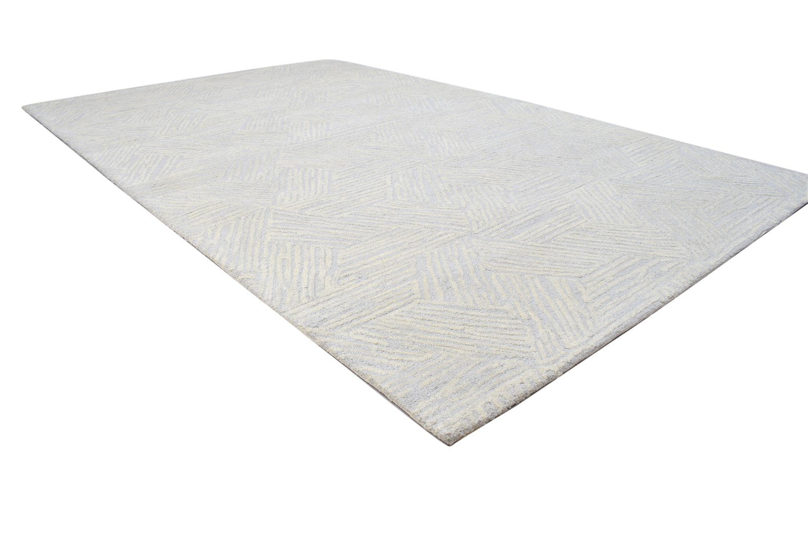 Hand Tufted Grey Wool Rug 5' X 8' Modern Scandinavian Triangles Room Size Carpet 7864093573269