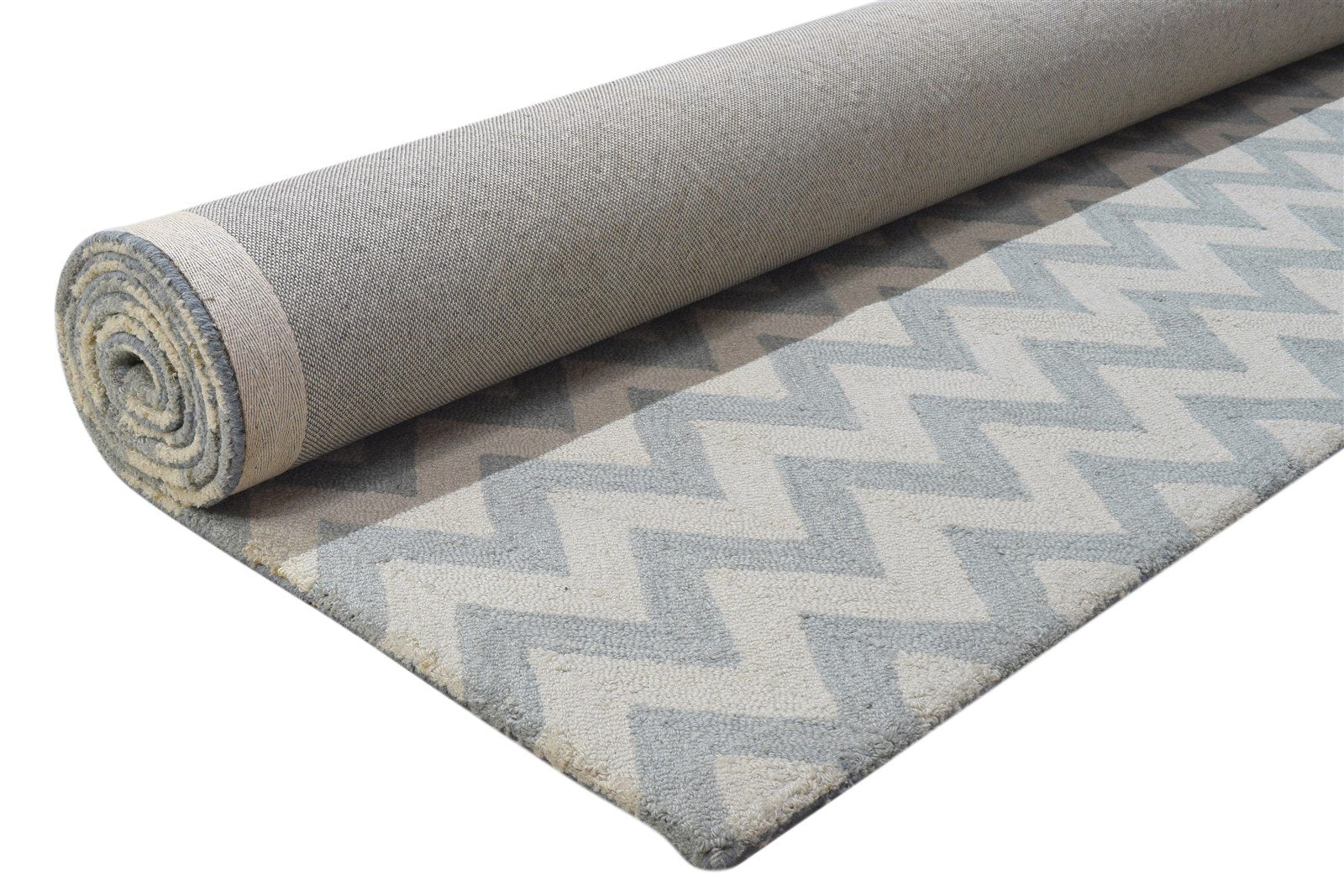 Hand Tufted Grey Wool Rug 8' X 10' Modern Scandinavian Chevron Large Carpet 7864307777685