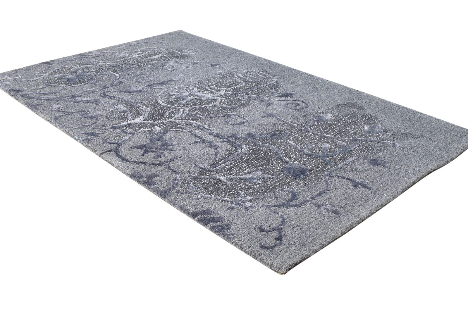 Hand Tufted Grey Wool / Silk Rug 3' X 4' Modern American Abstract Small Carpet 7865179340949