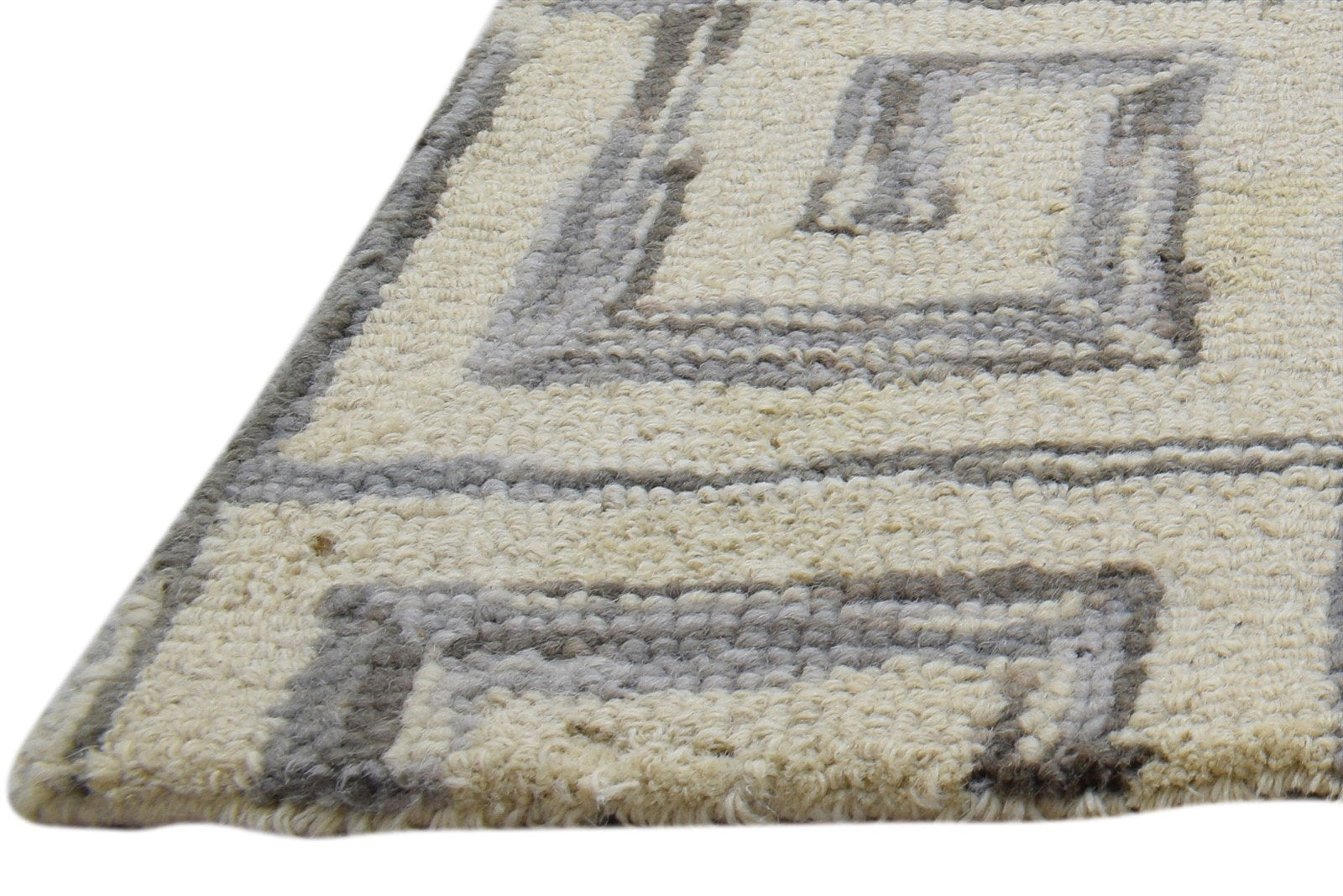 Hand Tufted Ivory Wool Rug 2' X 3' Modern Scandinavian Geometric Small Carpet 7860708540565