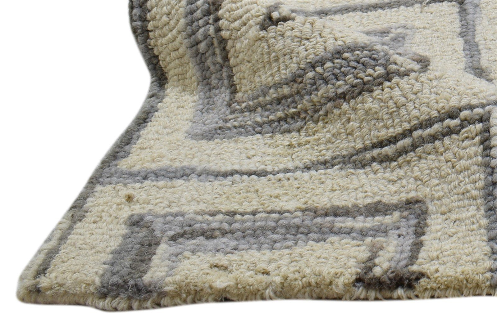 Hand Tufted Ivory Wool Rug 2' X 3' Modern Scandinavian Geometric Small Carpet 7860708540565