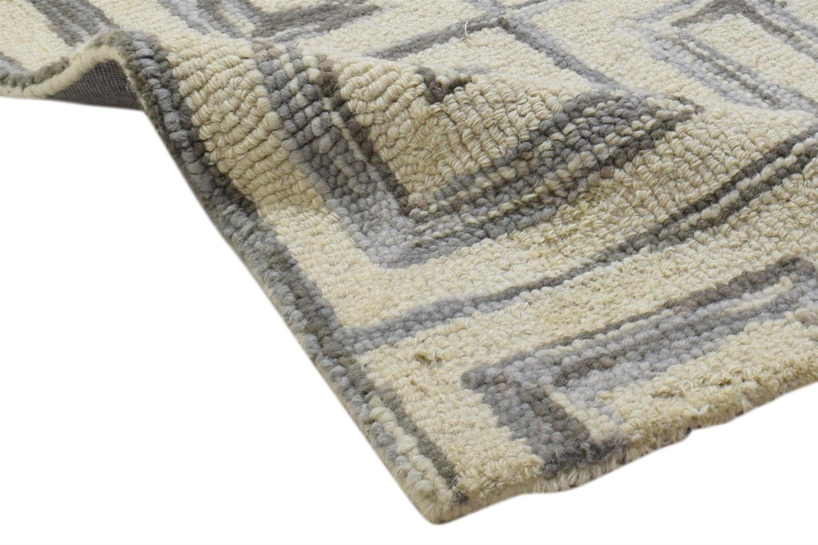 Hand Tufted Ivory Wool Rug 2' X 3' Modern Scandinavian Geometric Small Carpet 7860708540565