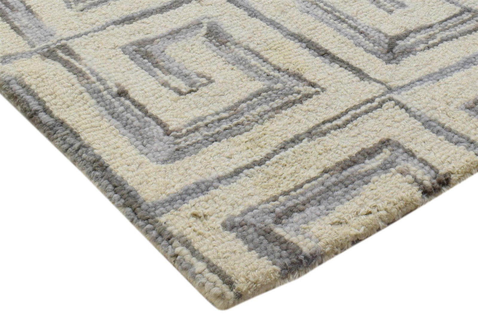 Hand Tufted Ivory Wool Rug 2' X 3' Modern Scandinavian Geometric Small Carpet 7860708540565