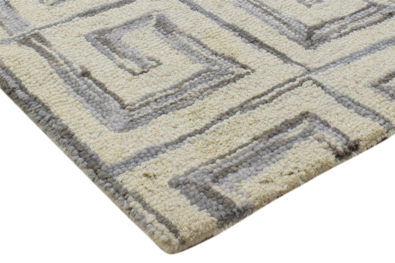 Hand Tufted Ivory Wool Rug 2' X 3' Modern Scandinavian Geometric Small Carpet 7860708540565