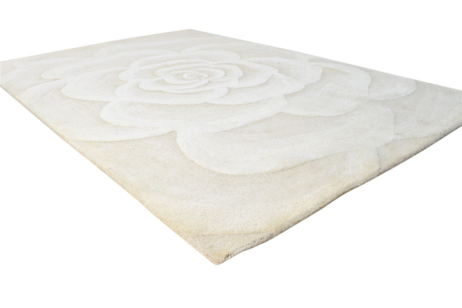 Hand Tufted Ivory Wool Rug 5' X 8' Modern French Floral Room Size Carpet 7864995971221