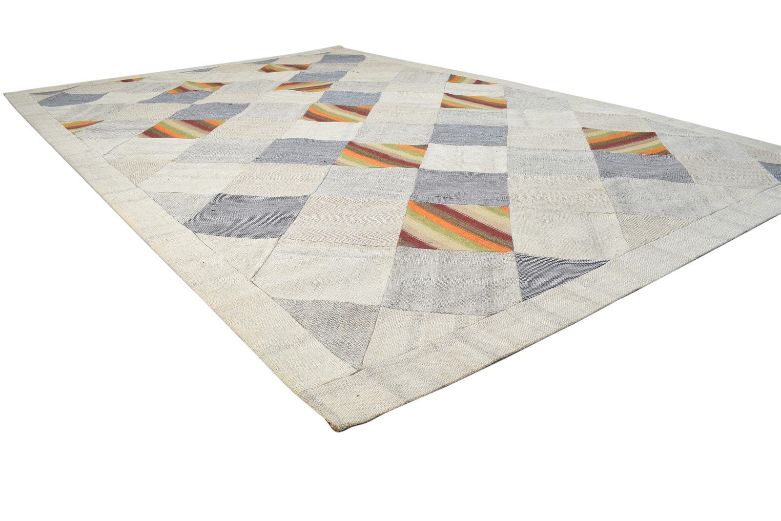 Hand Tufted Ivory Wool Rug 7' X 10' Modern Scandinavian Geometric Large Carpet 7864110874773