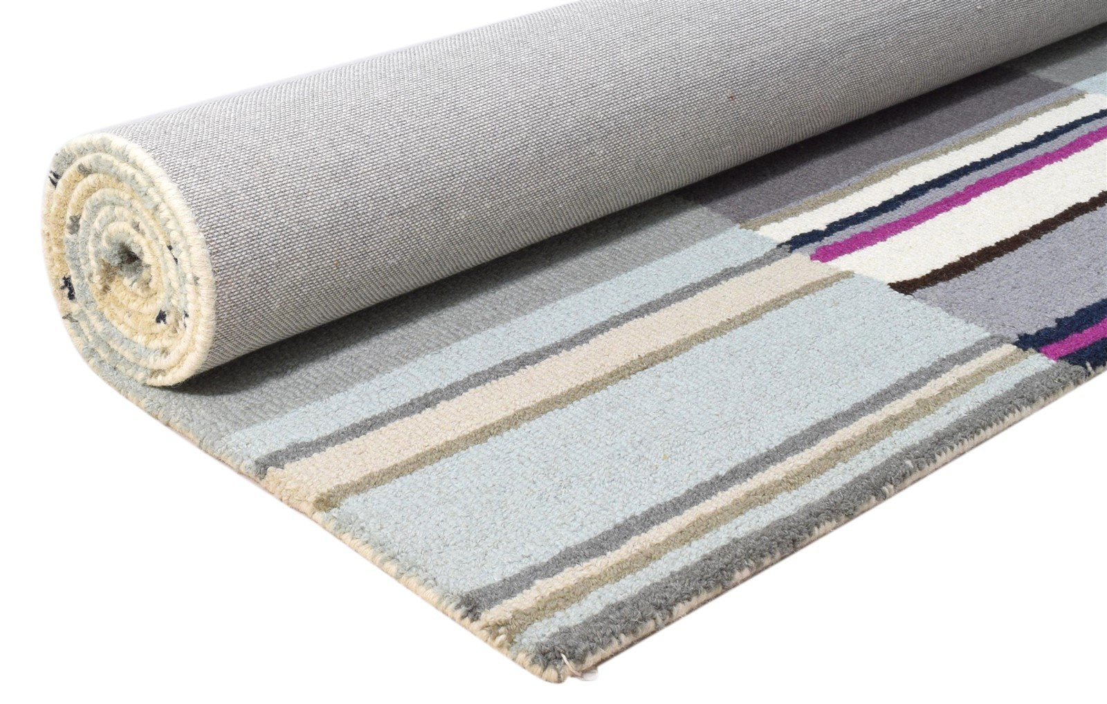 Hand Tufted Multi Color Wool Rug 5X8 Modern Scandinavian Striped Room Size 7860685537429