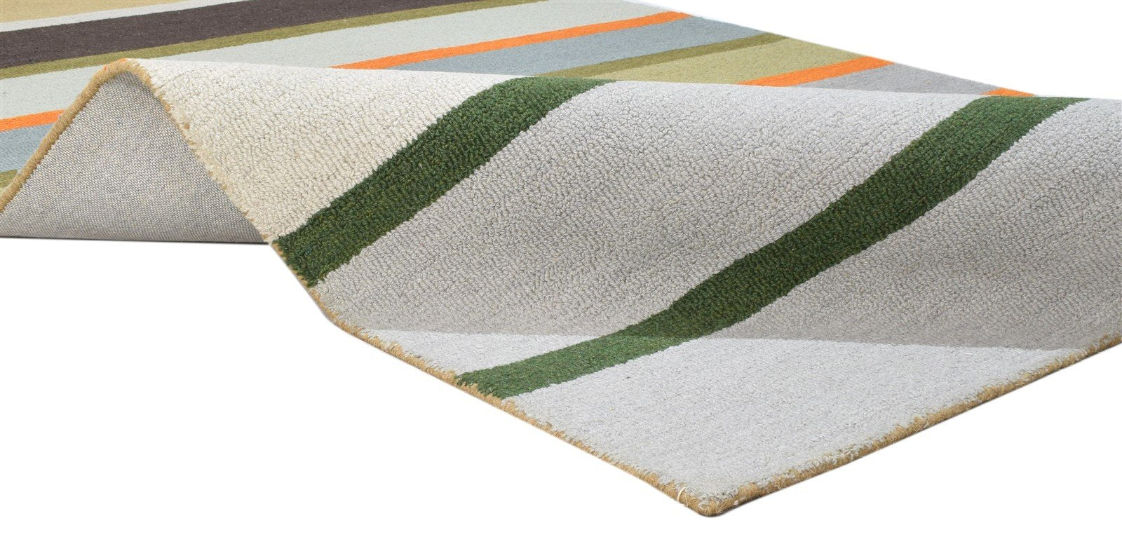 Hand Tufted Multi Color Wool Rug 5X8 Modern Scandinavian Striped Room Size 7860685308053