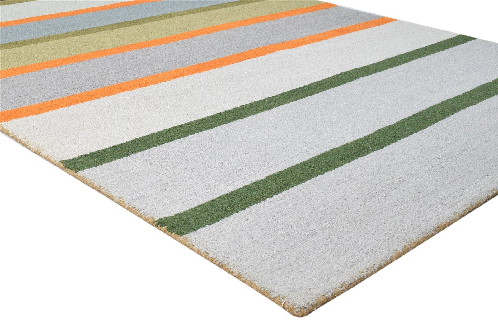 Hand Tufted Multi Color Wool Rug 5X8 Modern Scandinavian Striped Room Size 7860685308053