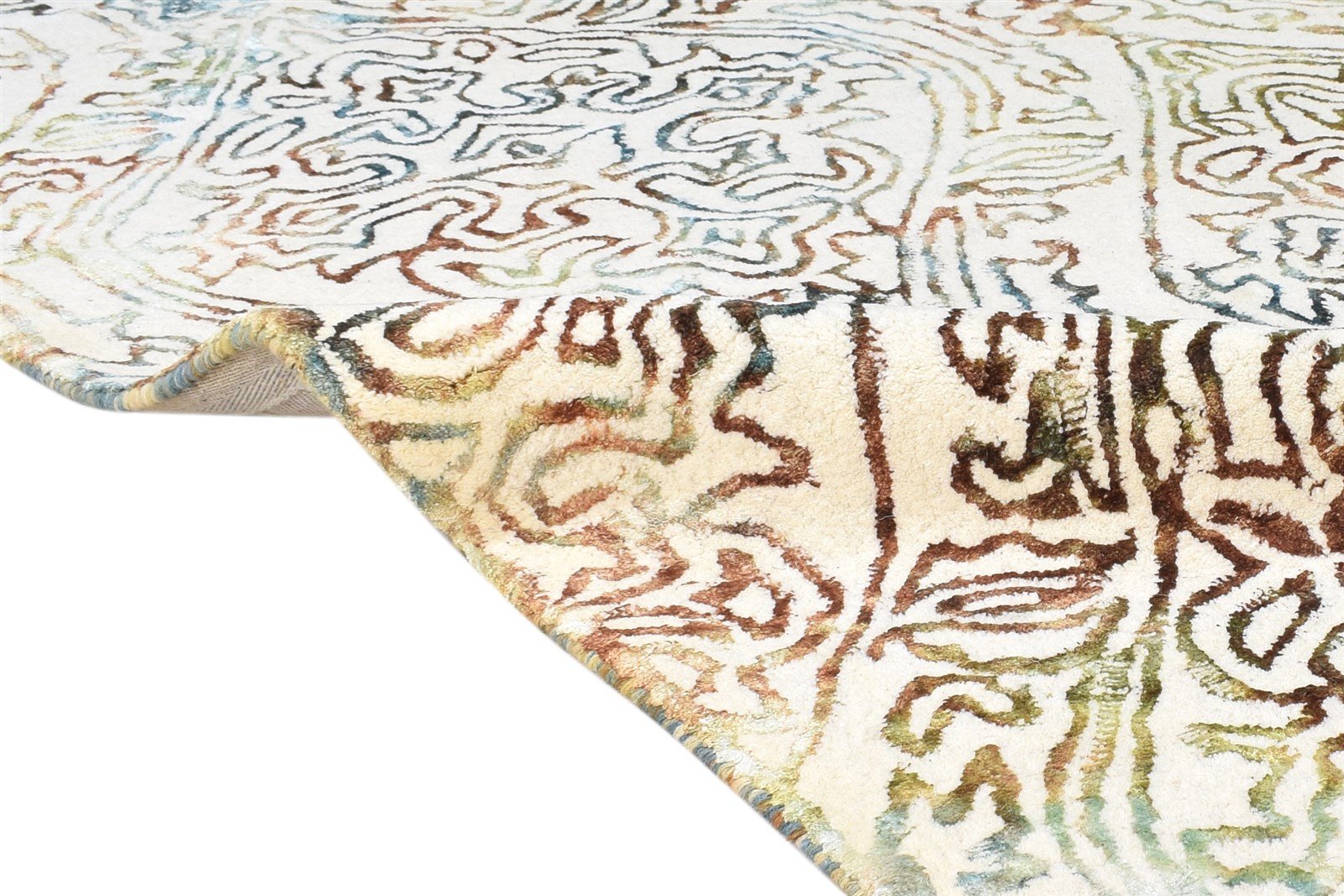 Hand Tufted Off-White Wool Rug 5' X 7' Modern European Damask Room Size Carpet 7865056002197