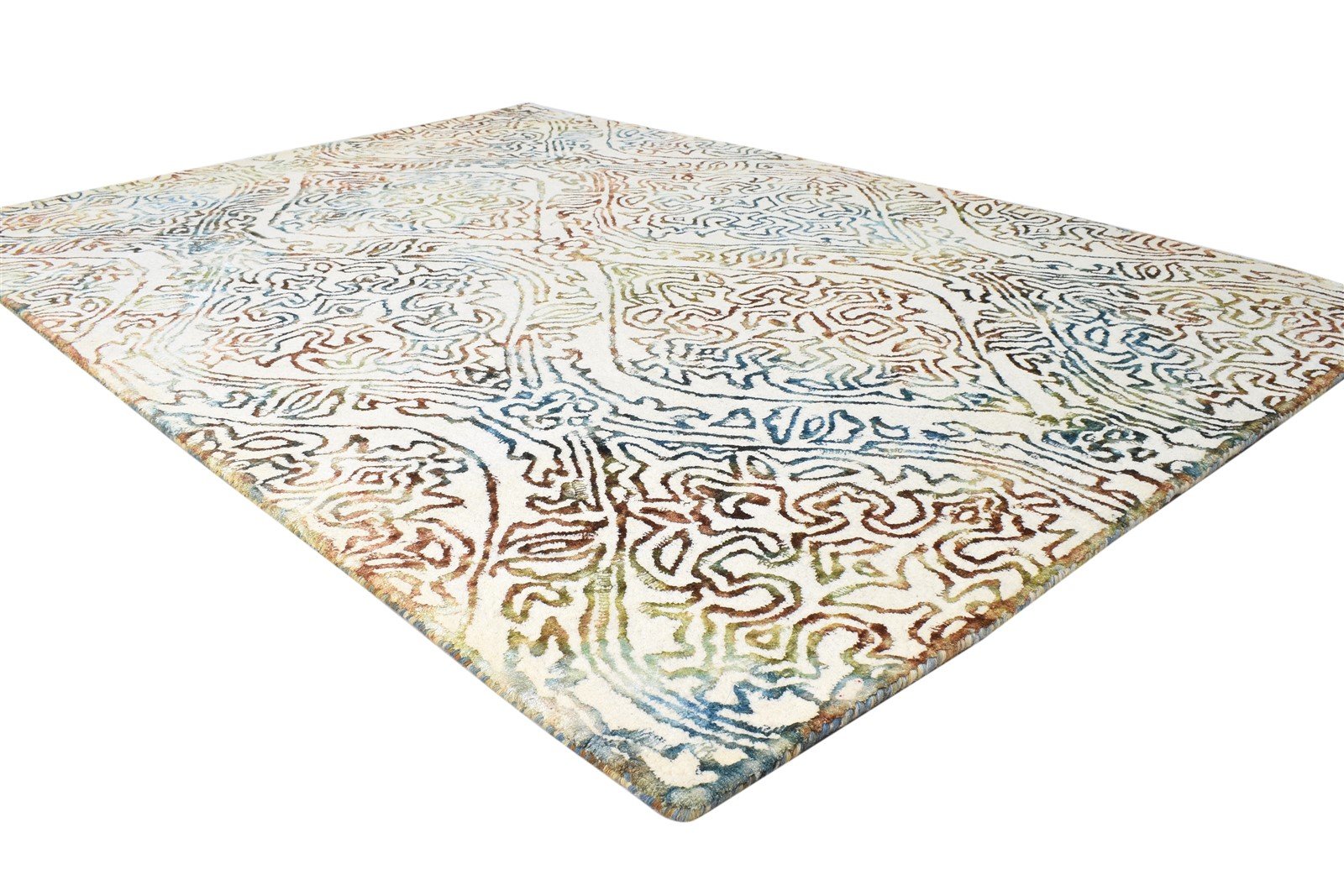 Hand Tufted Off-White Wool Rug 5' X 7' Modern European Damask Room Size Carpet 7865056002197