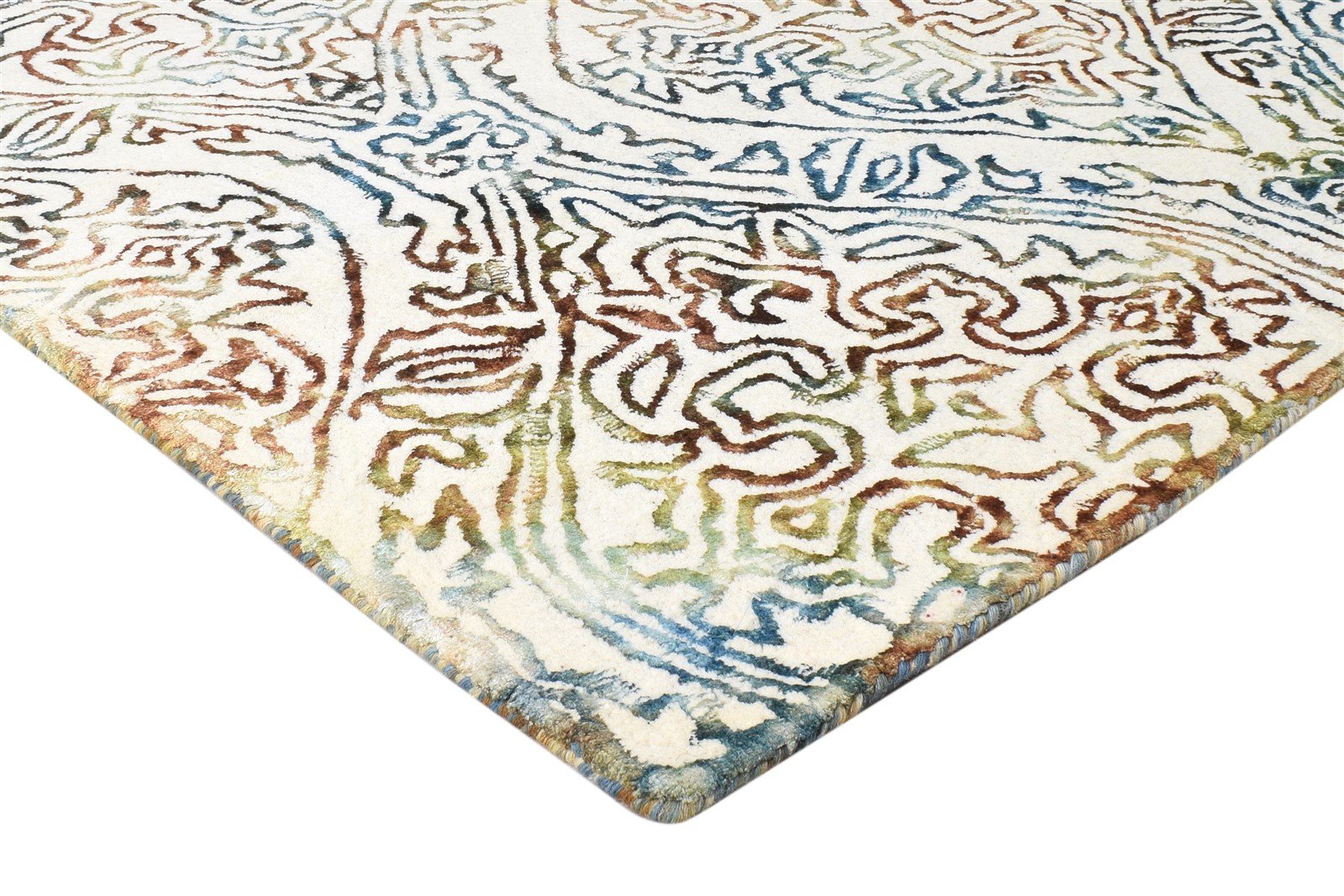 Hand Tufted Off-White Wool Rug 5' X 7' Modern European Damask Room Size Carpet 7865056002197